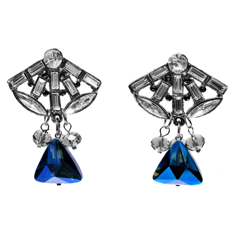 Lewanowicz GLAM ROCK Szaro niebieski KOLCZYKI Art Deco z kryształkami 